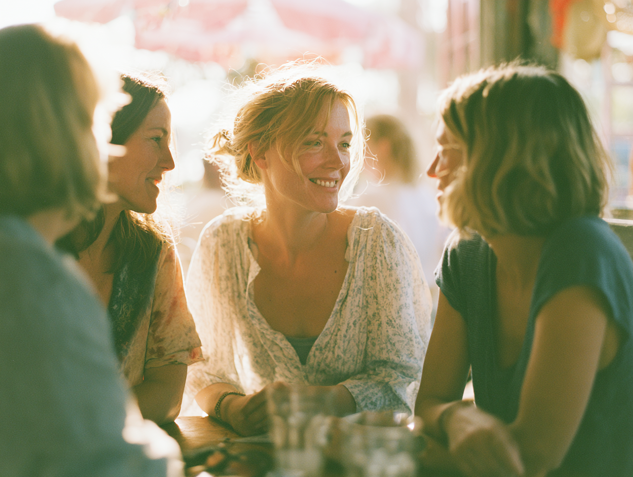 Women in warm conversation